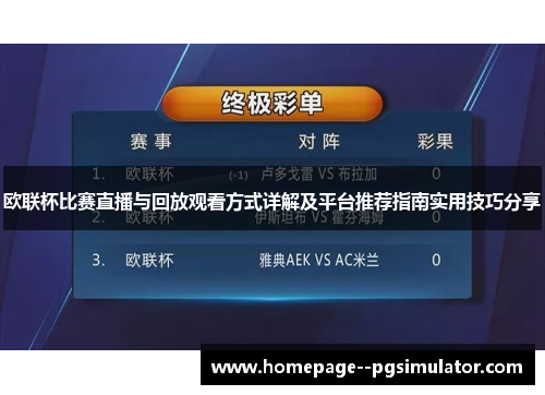 欧联杯比赛直播与回放观看方式详解及平台推荐指南实用技巧分享